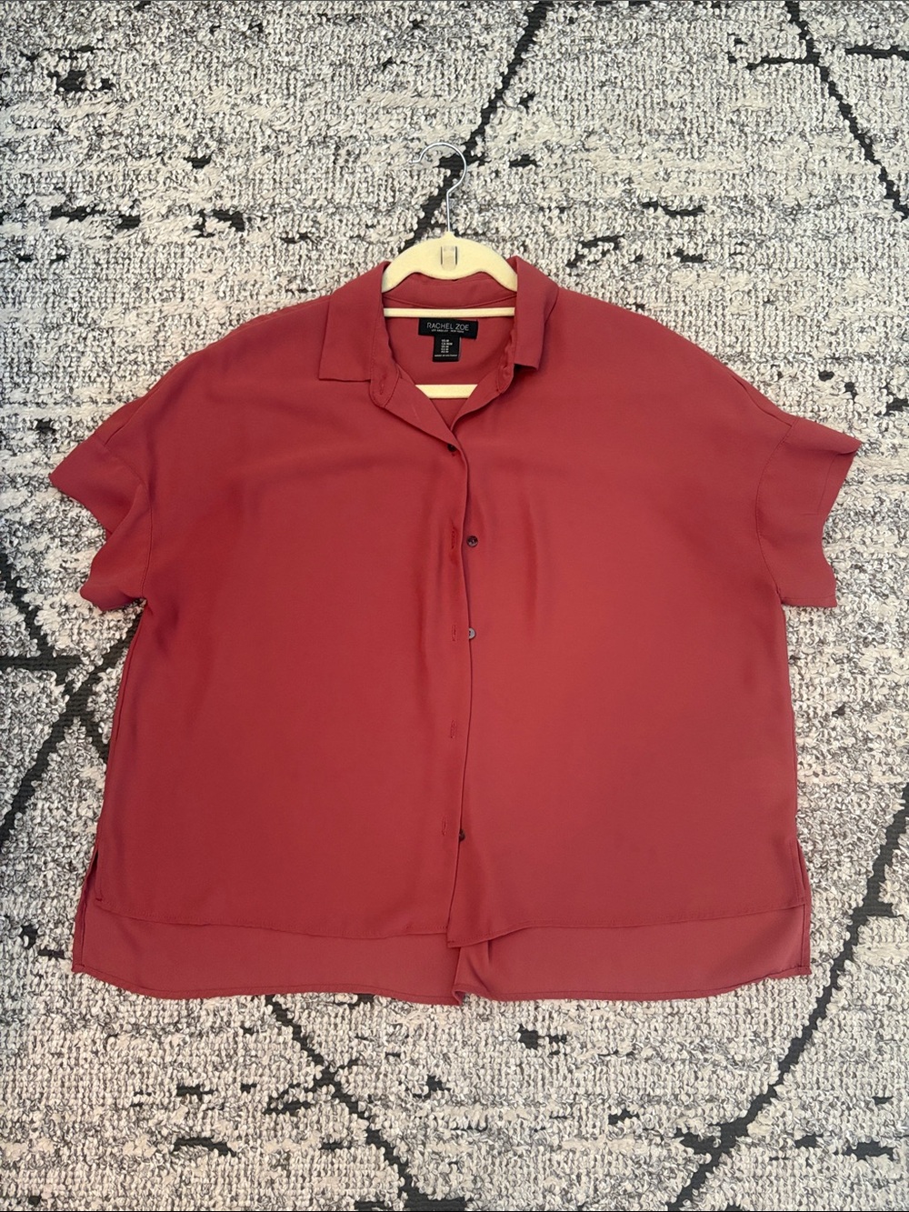 Rachel Zoe Brick Red Short Sleeve Button-Down Shirt